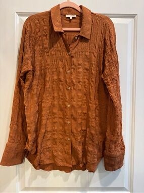 Rust Textured Button-Up Shirt - Mystree